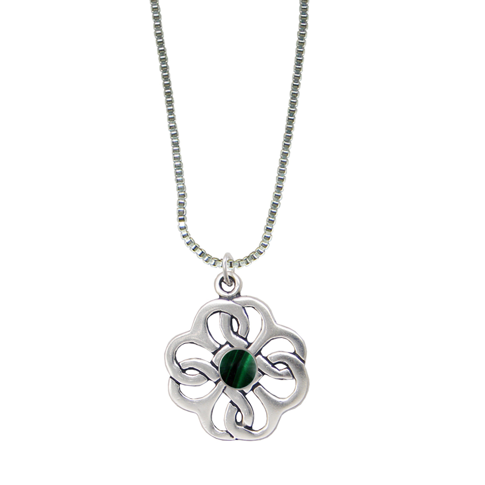 Sterling Silver Celtic Knot Flower Pendant Malachite